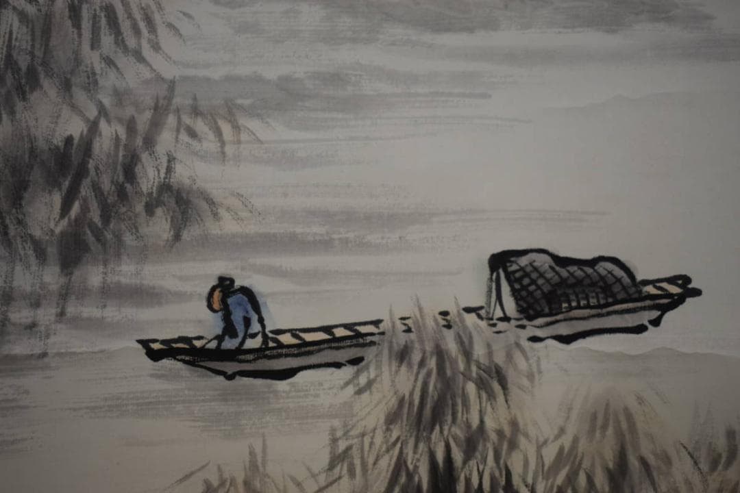 真作/籟山/山水漁師人物図/布袋屋掛軸HJ-258