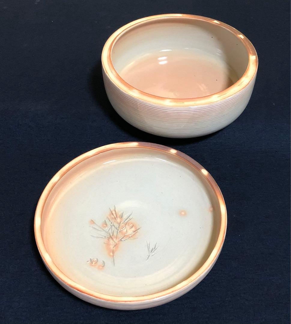 《レ》萩焼 糸目食篭 蓋裏若松 十五代 坂倉新兵衛造 共布共箱　251030う2