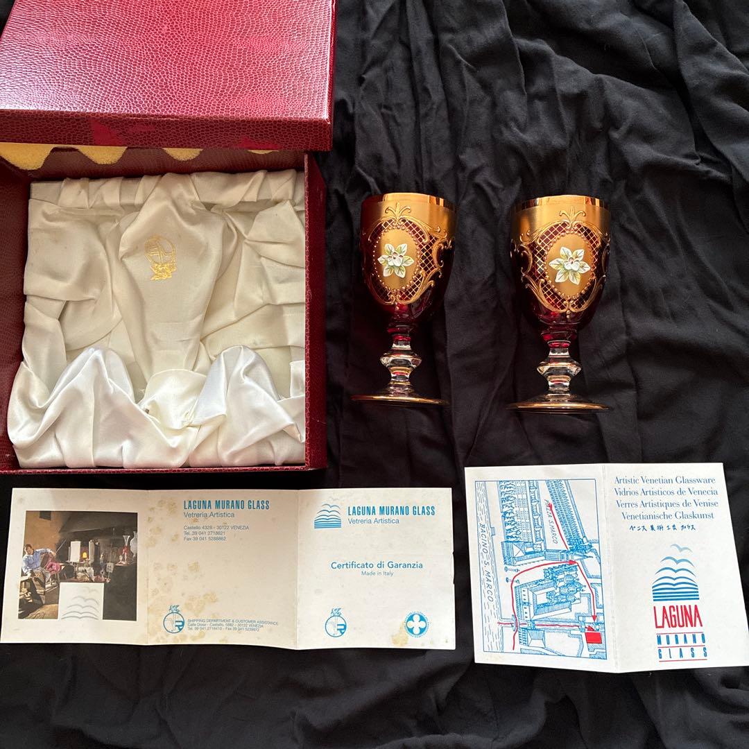 ベネチアングラス 24金 ペアグラス　ヴェネチアン　赤色　ラグーナムラノ