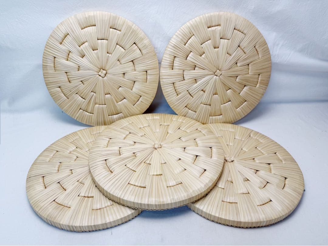 未使用 茶道具 露地道具 円座 5客揃 藁竹 露地草履 一足 水屋道具 紙箱