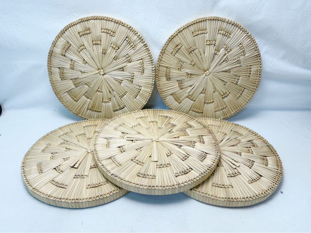 未使用 茶道具 露地道具 円座 5客揃 藁竹 露地草履 一足 水屋道具 紙箱