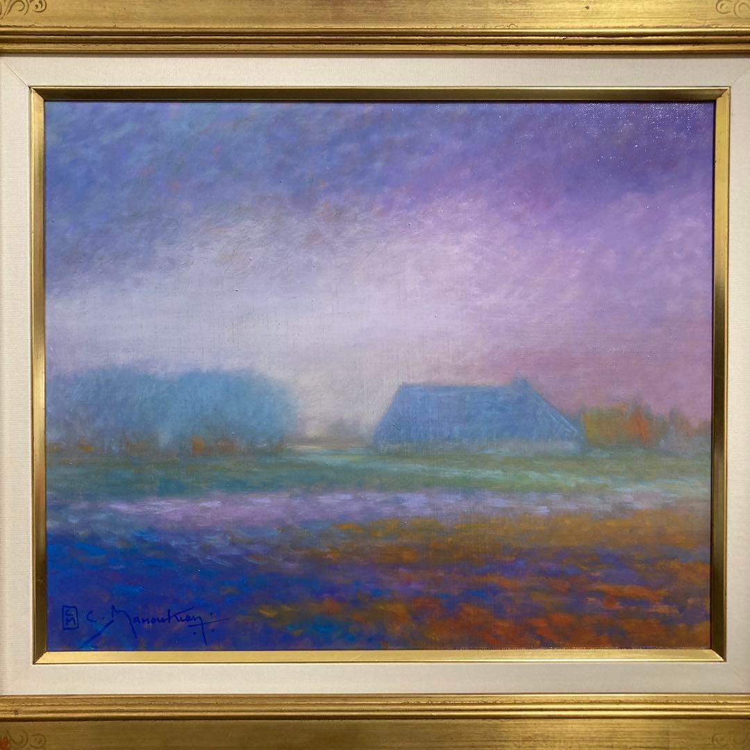 【真作保証】クロード・マヌキアン「夜想曲」油彩8号 直筆サイン 裏書き有り 絵画