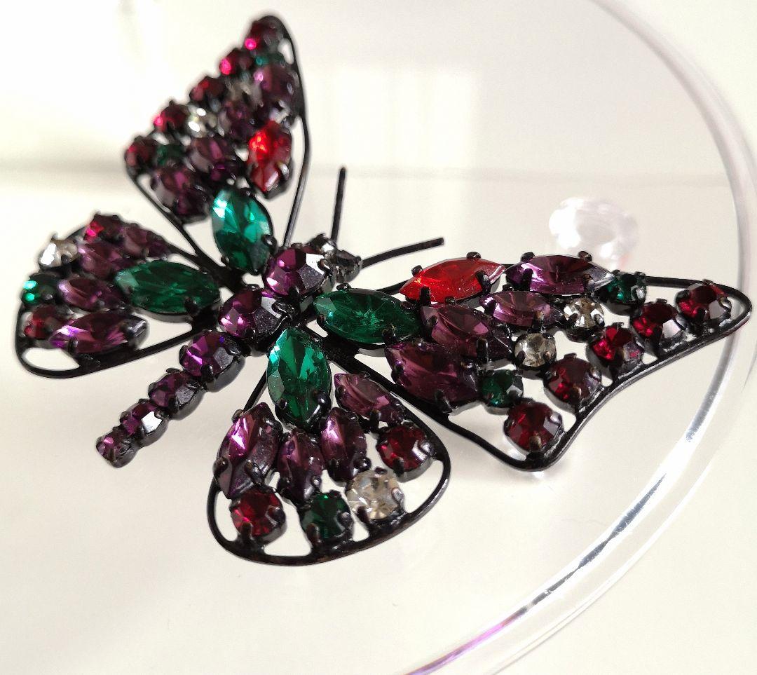 ビンテージ ブローチ チェコ硝子 バタフライ 5色クリスタル装飾 238