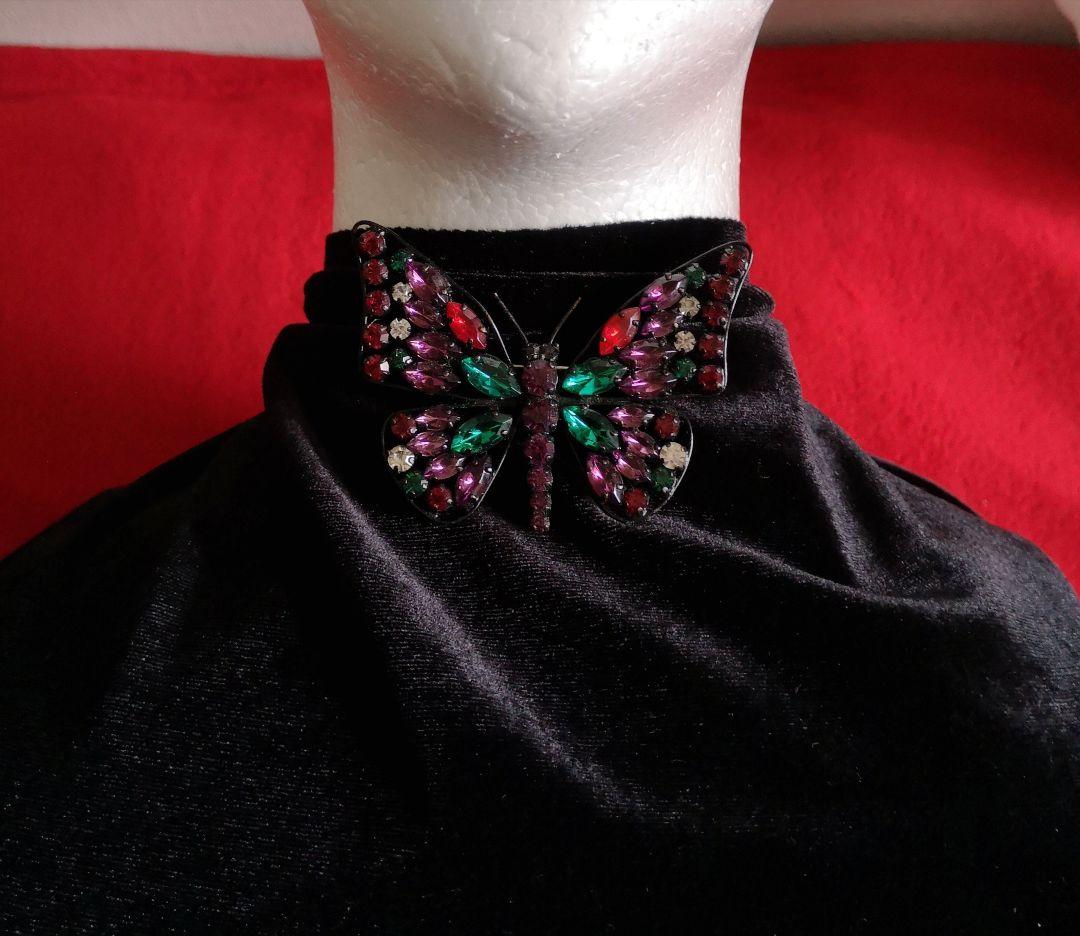ビンテージ ブローチ チェコ硝子 バタフライ 5色クリスタル装飾 238