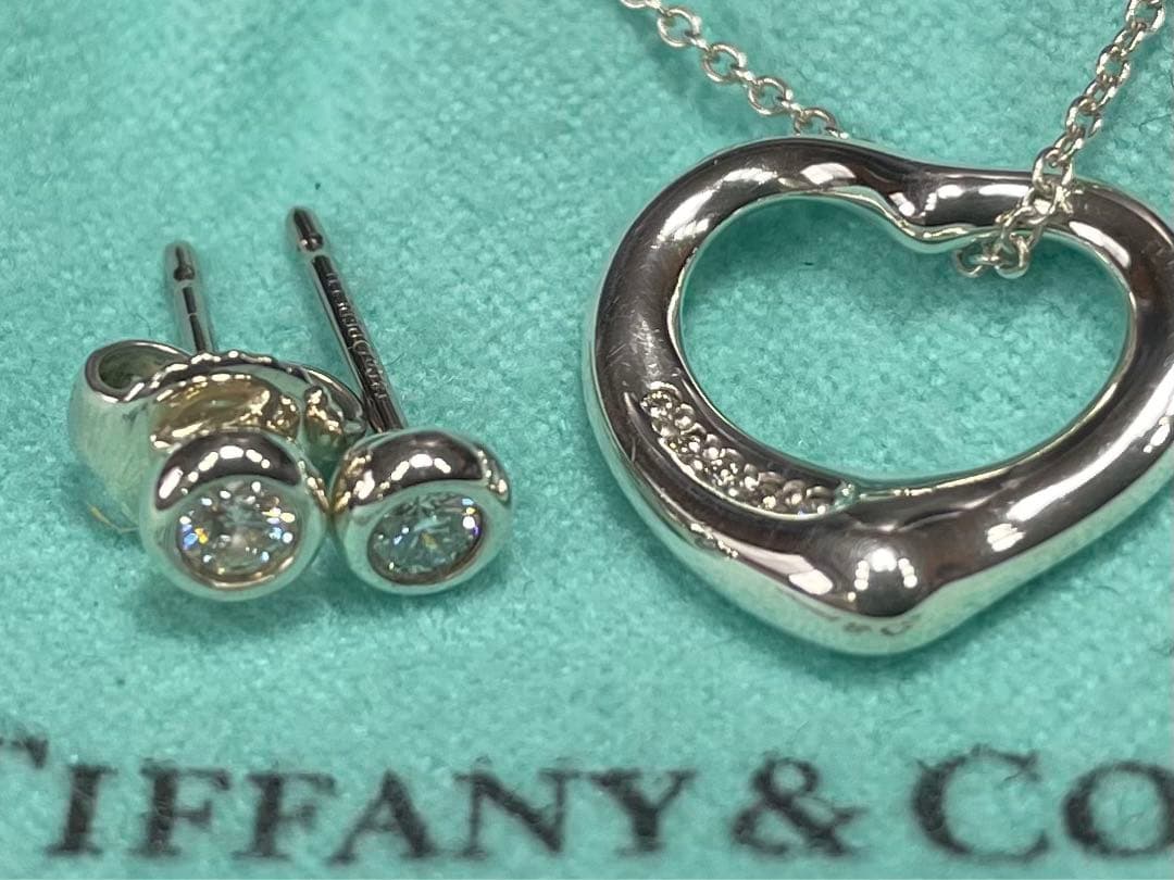 ティファニーエルサペレッティ　ダイヤピアス　5Pダイヤオープンハートネックレス