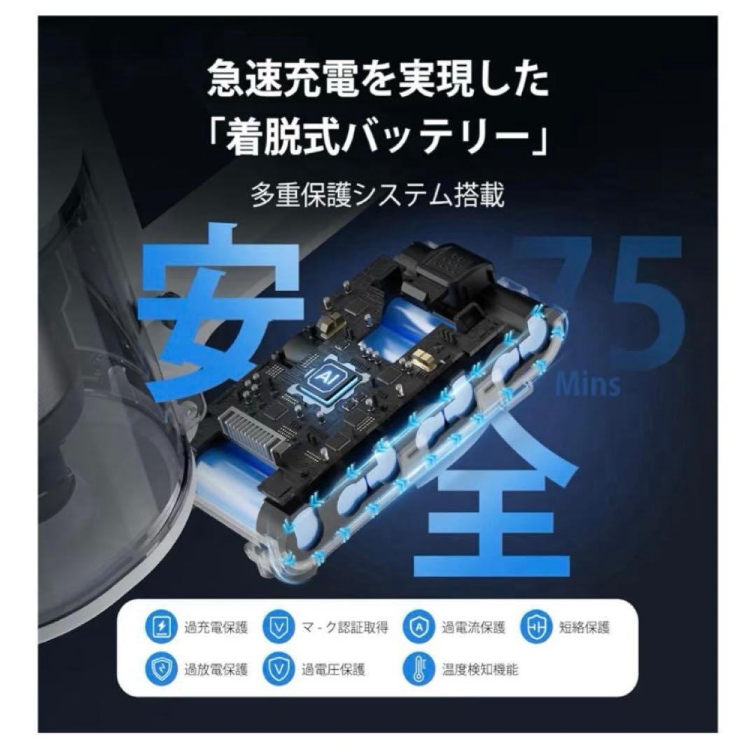 お買い得‼️コードレス掃除機 除菌機能搭載 75Kpa 超強力吸 自立式 65分