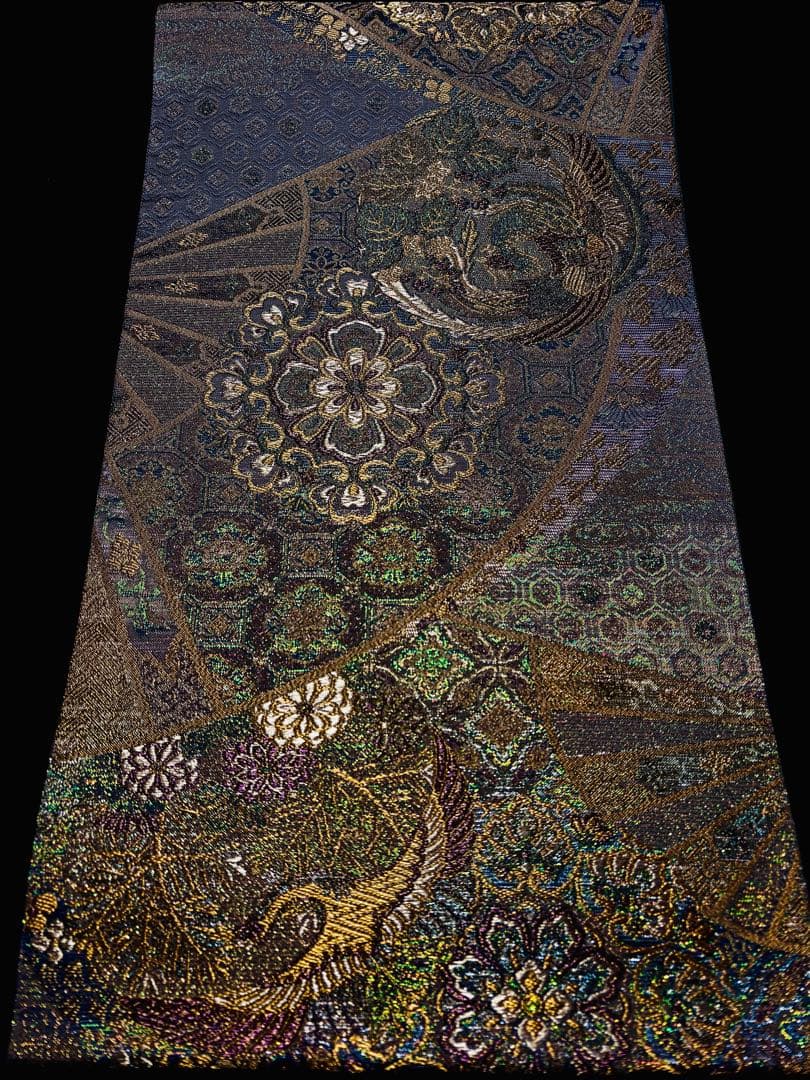 【未使用品】陽文綴 袋帯 青緑 宝相華鳳凰 キラキラ　六通