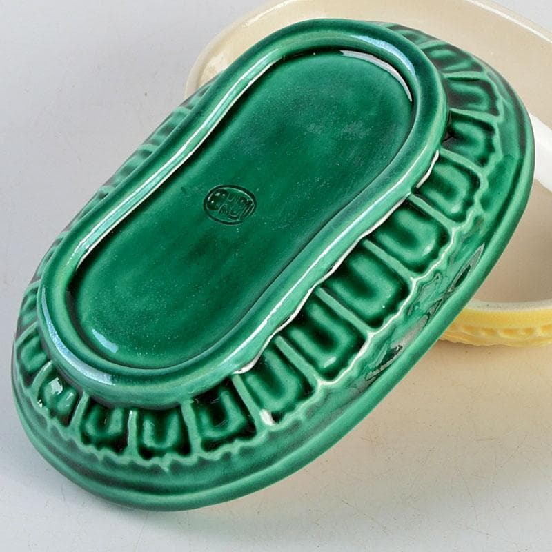 茶道具　粟田焼　岡田佳山作　黄交趾小判龍　香合　共箱　V　9523