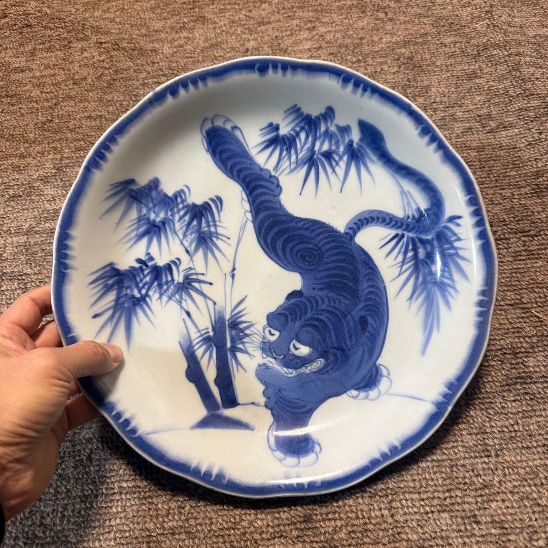 古伊万里　染付　志田焼　竹虎文　大皿