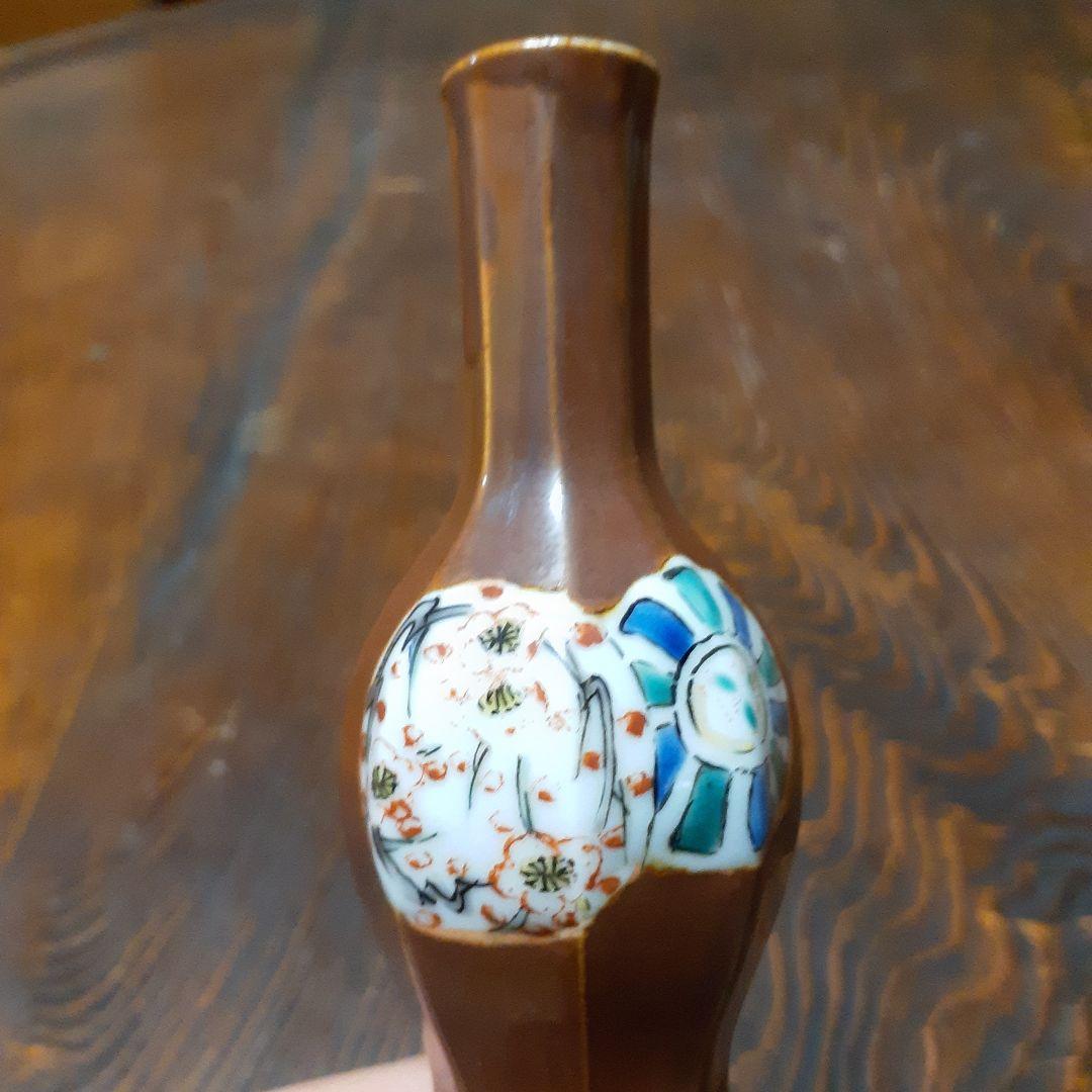 古九谷鉄釉色絵四君子徳利