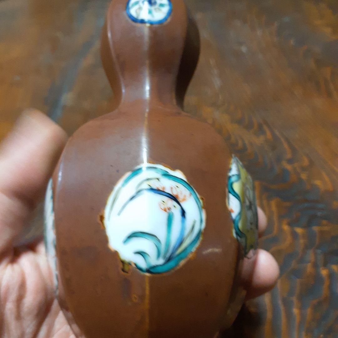 古九谷鉄釉色絵四君子徳利