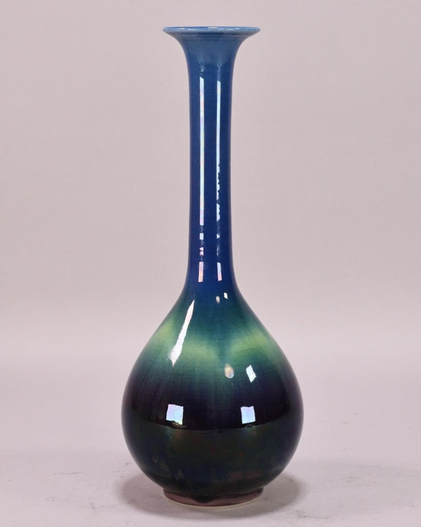 BK209　本物保証　 徳田八十吉（正彦） 「 彩釉 花生 」 共箱　花器　花瓶