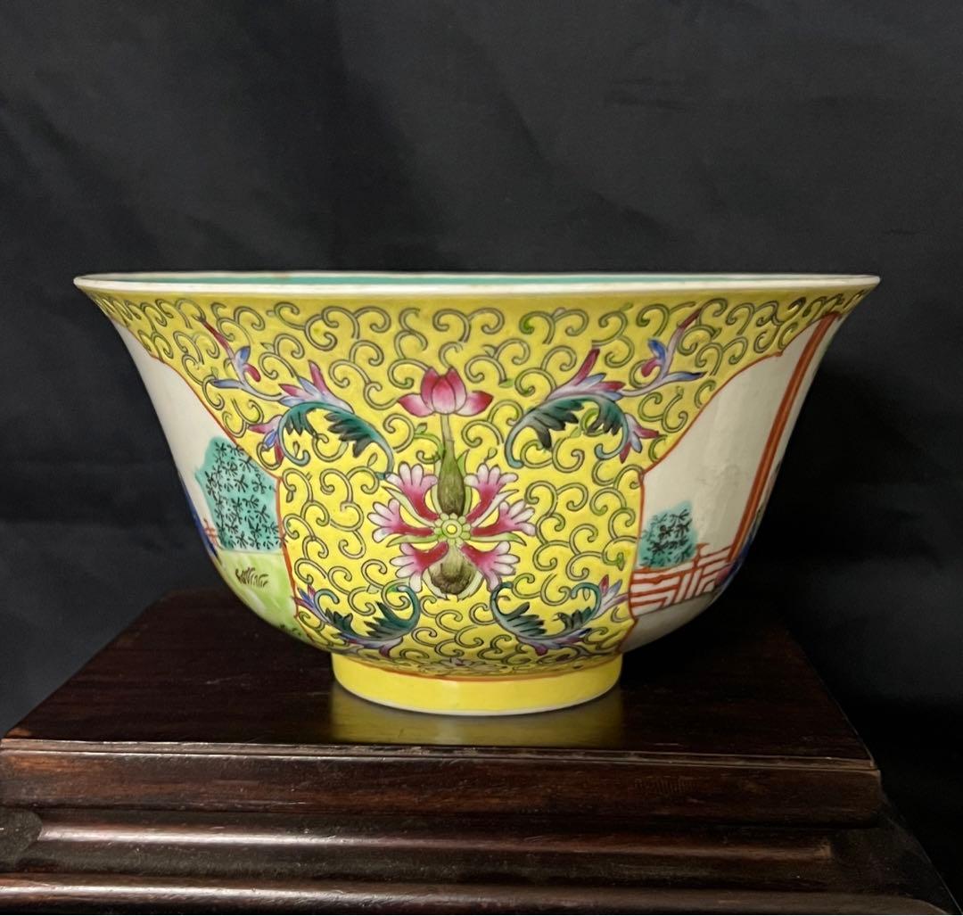 中国古美術　色鉢　五彩花卉文茶碗【乾龍年製】在銘　XG:2-22