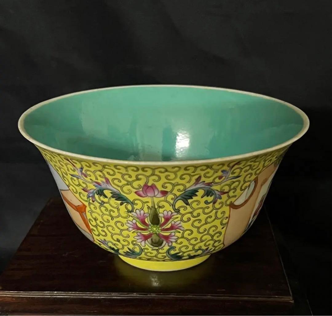 中国古美術　色鉢　五彩花卉文茶碗【乾龍年製】在銘　XG:2-22