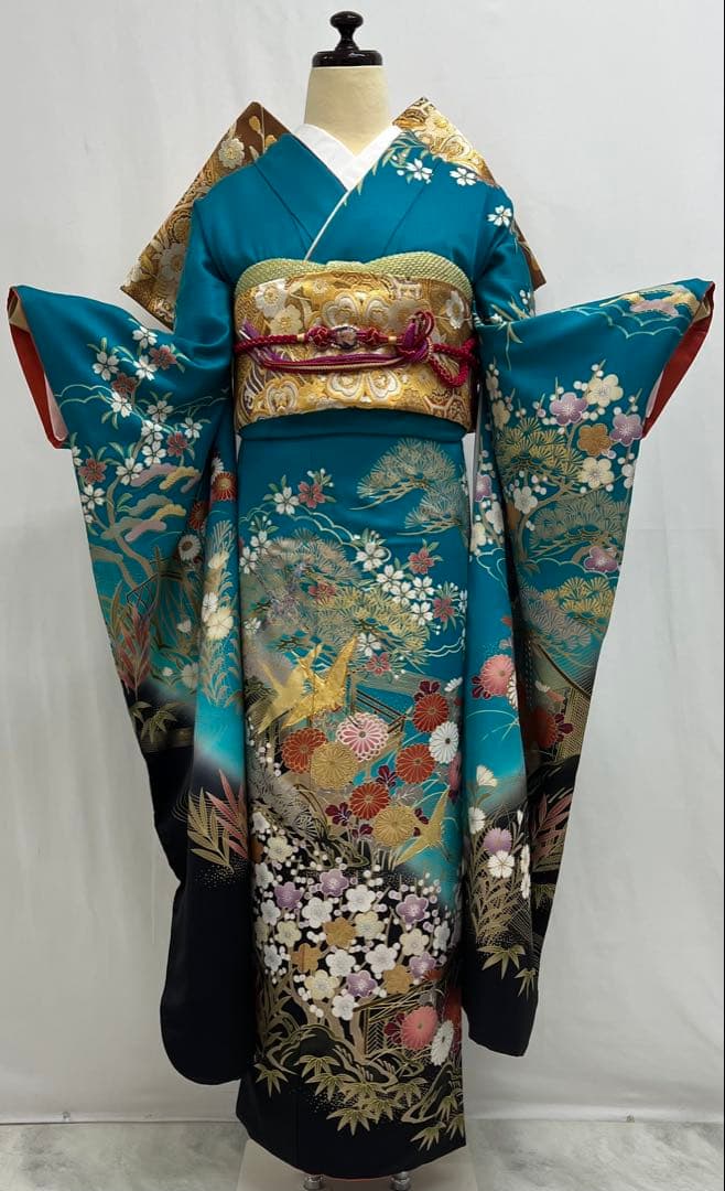 振り袖　フルセット　長襦袢付　金彩加工　刺繍入り　成人式　襟裏、右肩難あり631