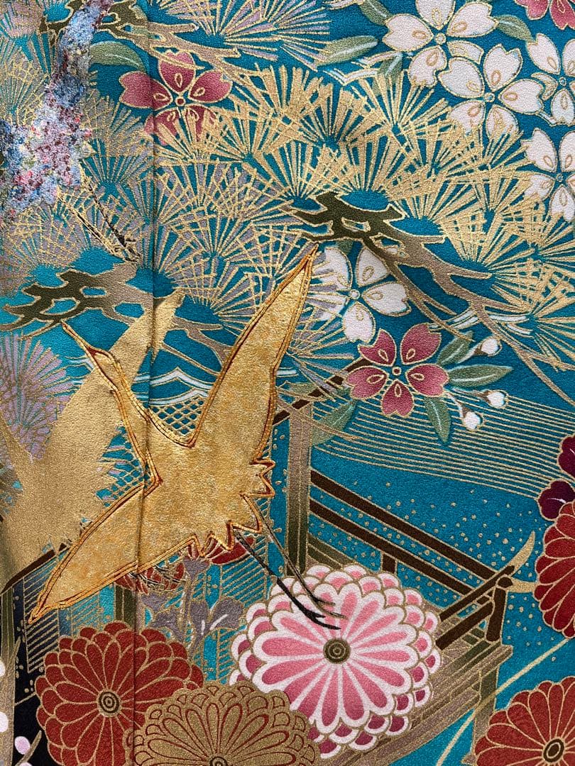 振り袖　フルセット　長襦袢付　金彩加工　刺繍入り　成人式　襟裏、右肩難あり631