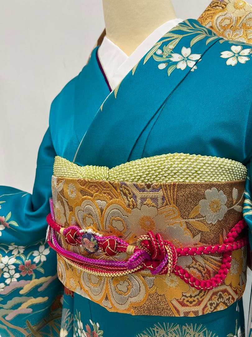 振り袖　フルセット　長襦袢付　金彩加工　刺繍入り　成人式　襟裏、右肩難あり631