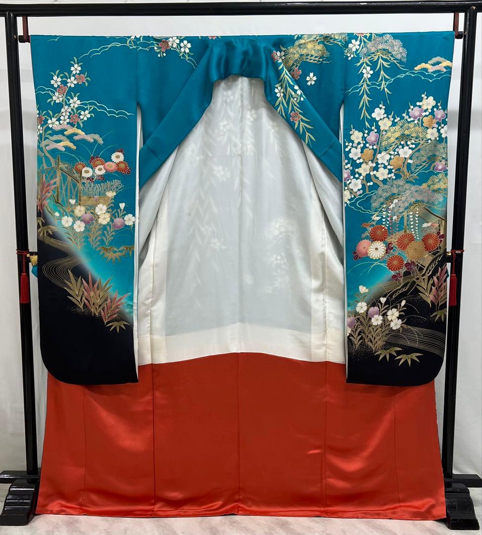 振り袖　フルセット　長襦袢付　金彩加工　刺繍入り　成人式　襟裏、右肩難あり631