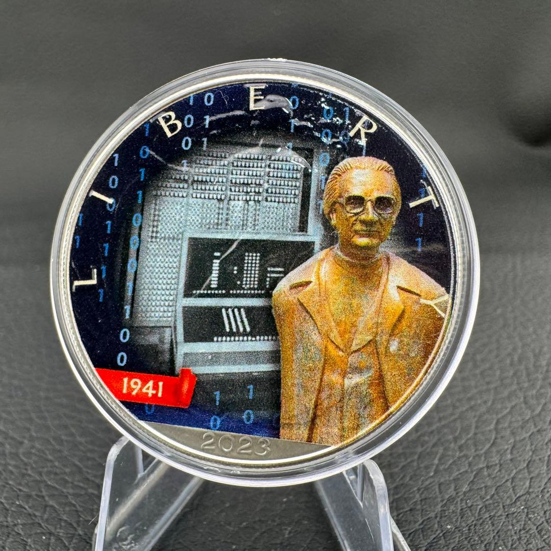 アメリカ イーグル 銀貨 発明:コンピュータ　※カラー銀貨 カプセル付き