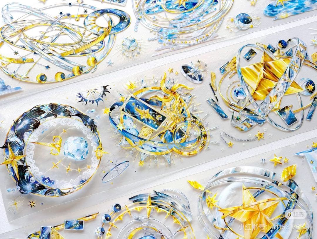 【9109】海外　マスキングテープ　3/5/巻　貝殻光惑星　軌道　星雲　装飾系