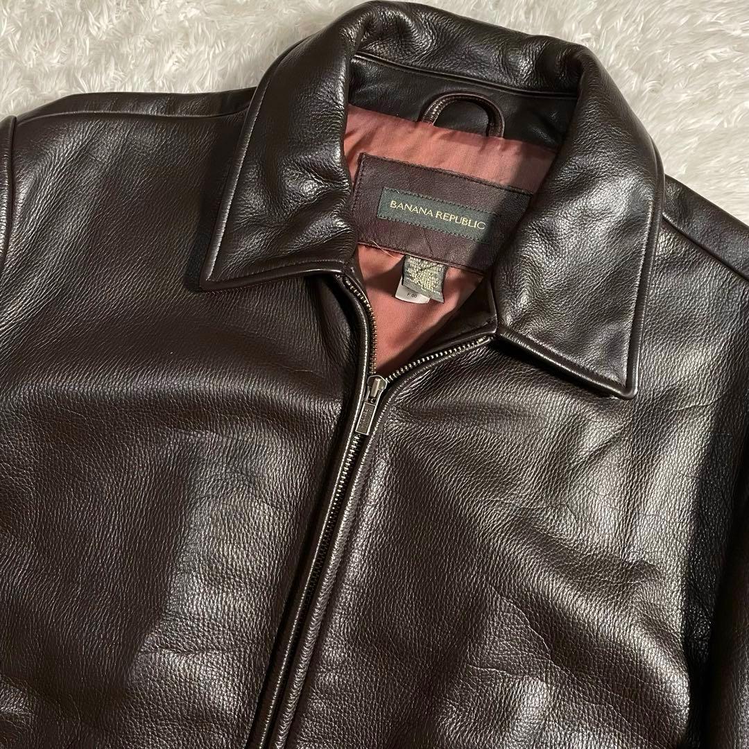90s バナナリパブリック レザージャケット スウィングトップ 襟付き シボ