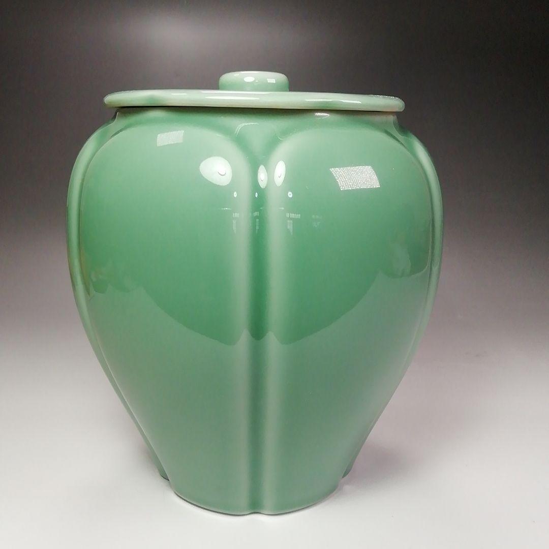 Ｓ４０１　水指　『高麗青磁　阿古陀形』『寿づか焼　清宝窯』『石崎英治作』　共箱