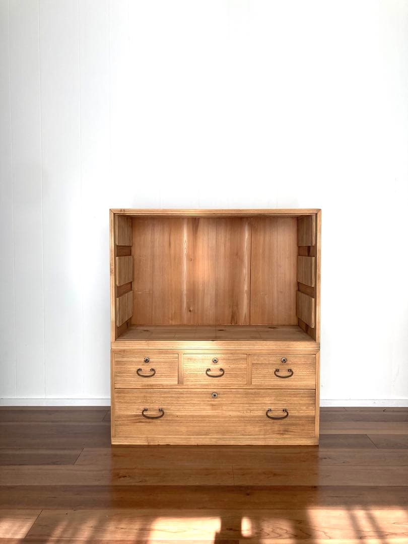 【メンテ済】アンティークの二段収納棚　上下分割可　総桐　食器棚　剥離無塗装