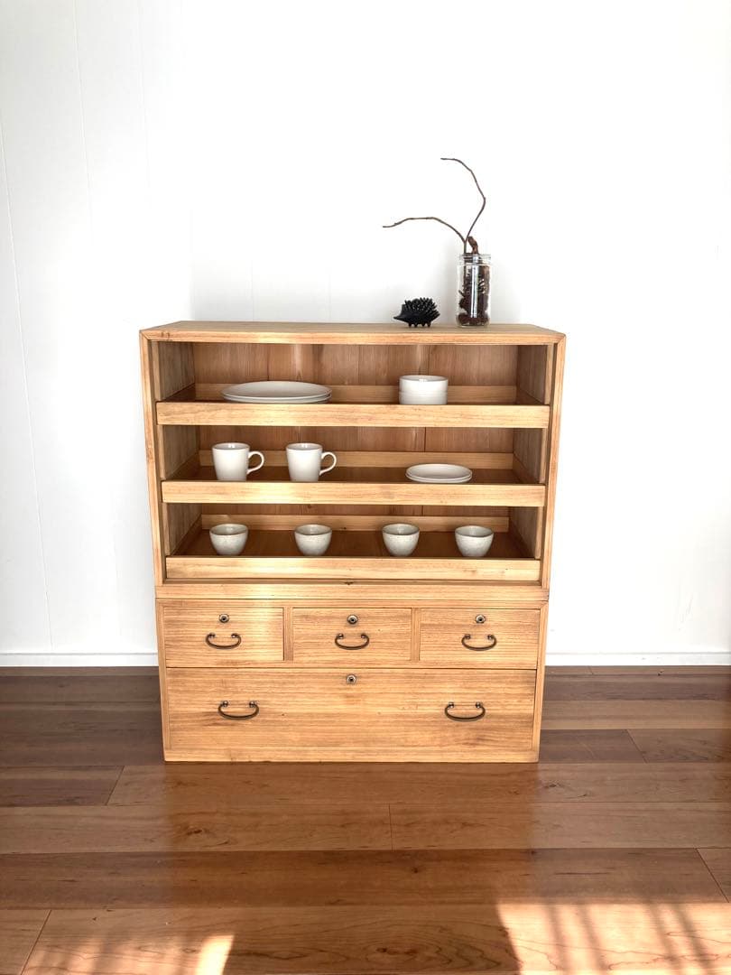 【メンテ済】アンティークの二段収納棚　上下分割可　総桐　食器棚　剥離無塗装