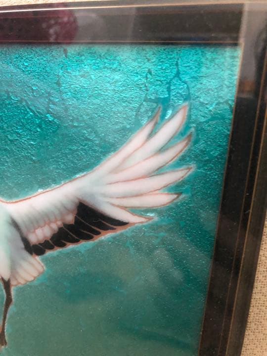 吉田武　七宝焼　額縁　鶴　飛翔 舞鶴　七宝画