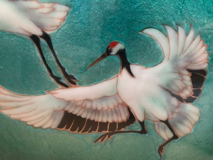 吉田武　七宝焼　額縁　鶴　飛翔 舞鶴　七宝画