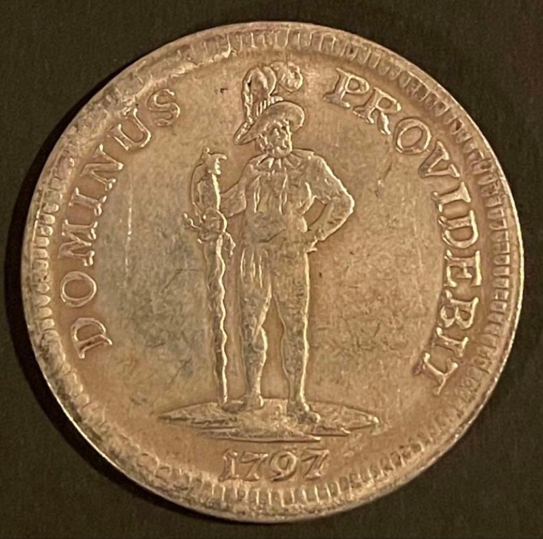 1797年 ベルン共和国 大型銀貨 カントンターレル 熊紋章 4フランケン級