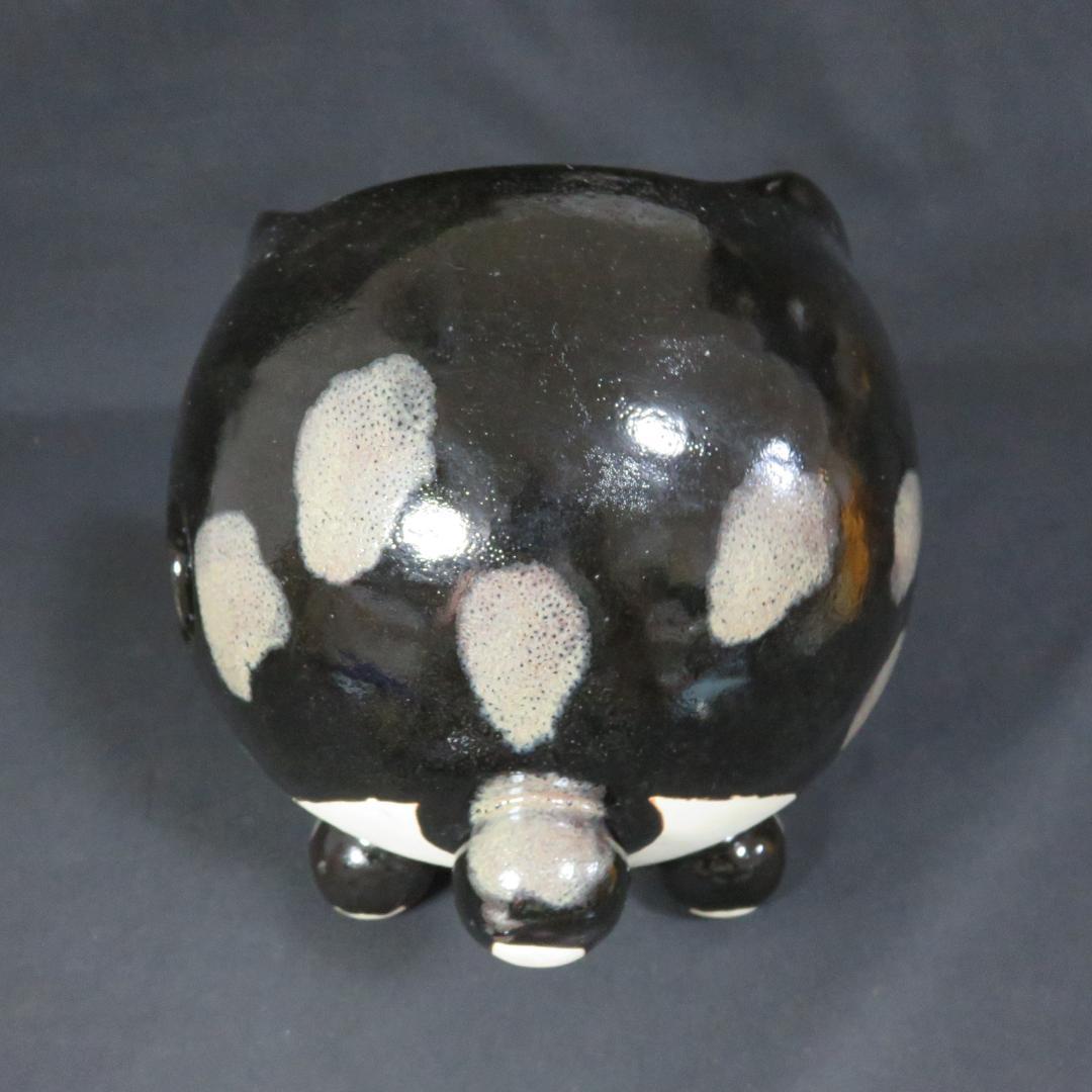 七輪 炭火 一人 火鉢 手あぶり 銘 光 陶板付き 民藝 黒 白 水玉