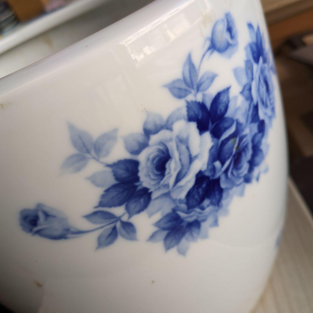 骨董 火鉢 薔薇 ノリタケ ブルーローズ 日陶 鉢カバー 睡蓮鉢 メダカ