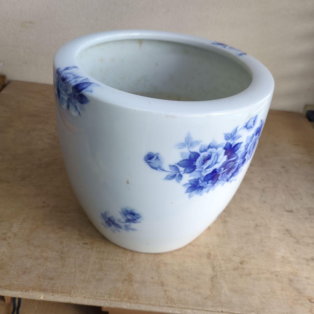 骨董 火鉢 薔薇 ノリタケ ブルーローズ 日陶 鉢カバー 睡蓮鉢 メダカ