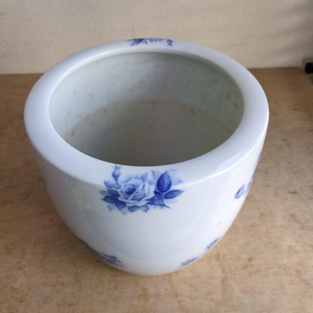 骨董 火鉢 薔薇 ノリタケ ブルーローズ 日陶 鉢カバー 睡蓮鉢 メダカ