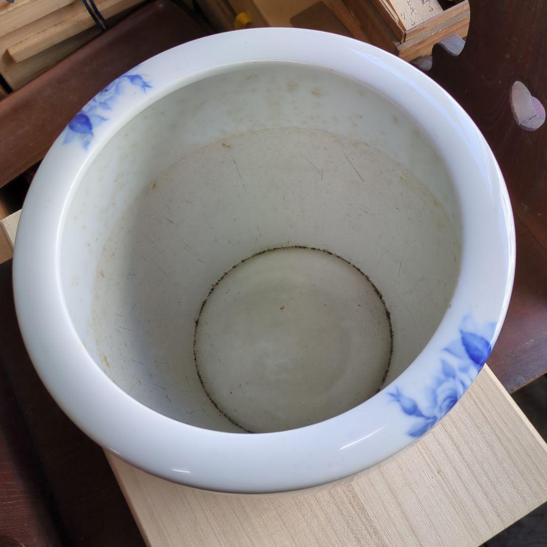 骨董 火鉢 薔薇 ノリタケ ブルーローズ 日陶 鉢カバー 睡蓮鉢 メダカ