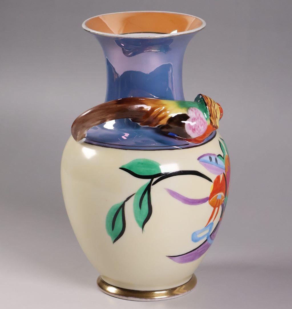 【CM312】オールドノリタケ 鳥 花瓶 ラスター彩 オウム インコ 花器