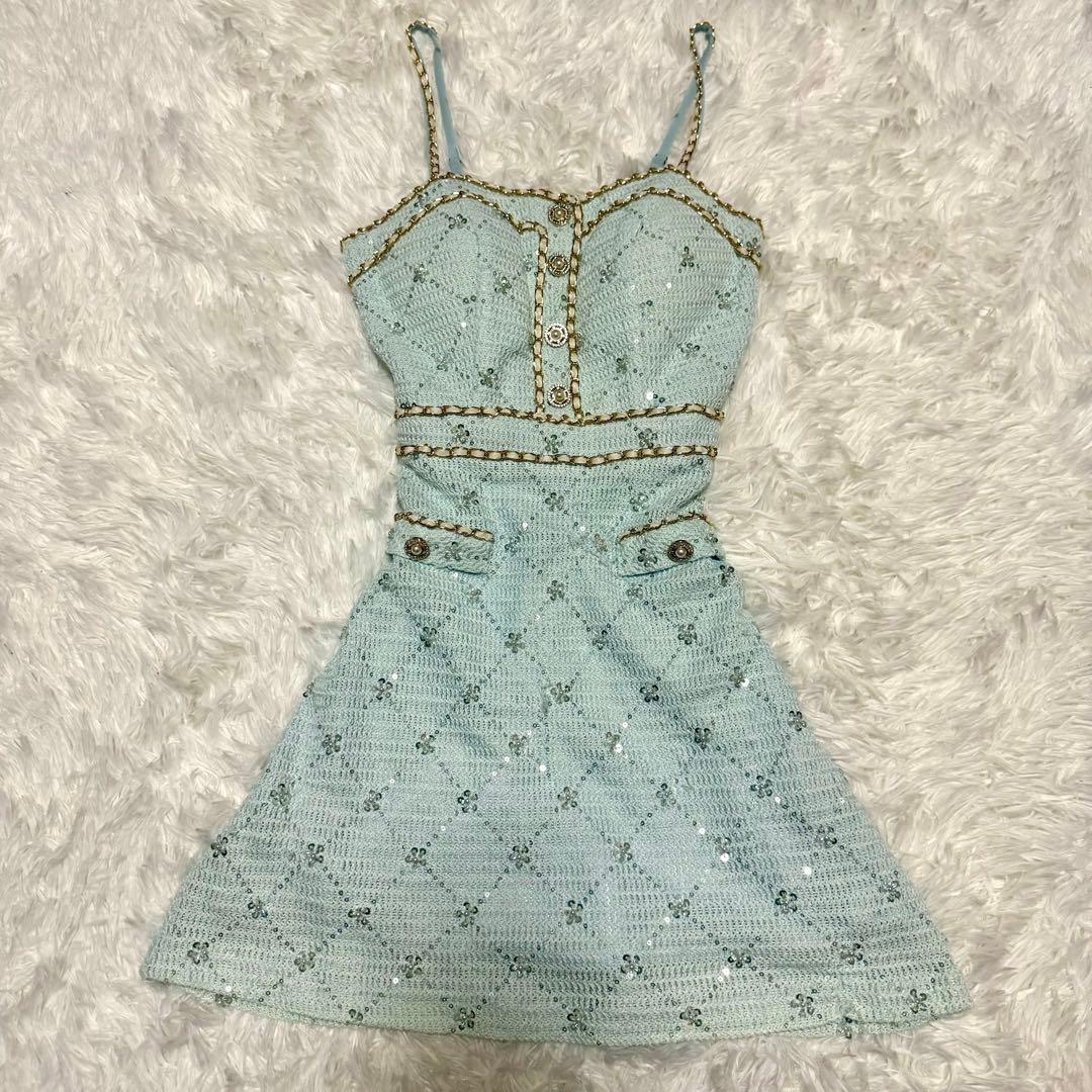 IRMA イルマ　水色 Sサイズ　ミニドレス　レース　ビジュー　Aライン