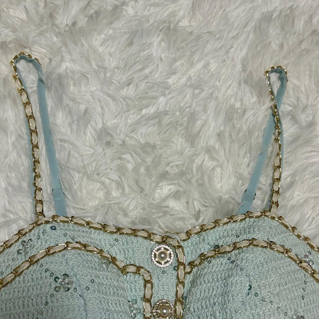 IRMA イルマ　水色 Sサイズ　ミニドレス　レース　ビジュー　Aライン