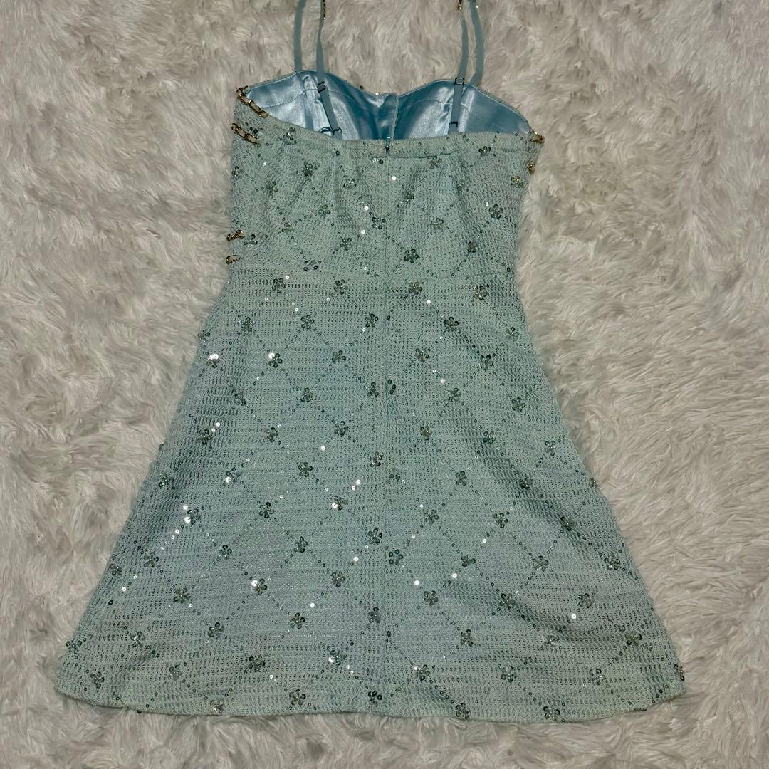 IRMA イルマ　水色 Sサイズ　ミニドレス　レース　ビジュー　Aライン