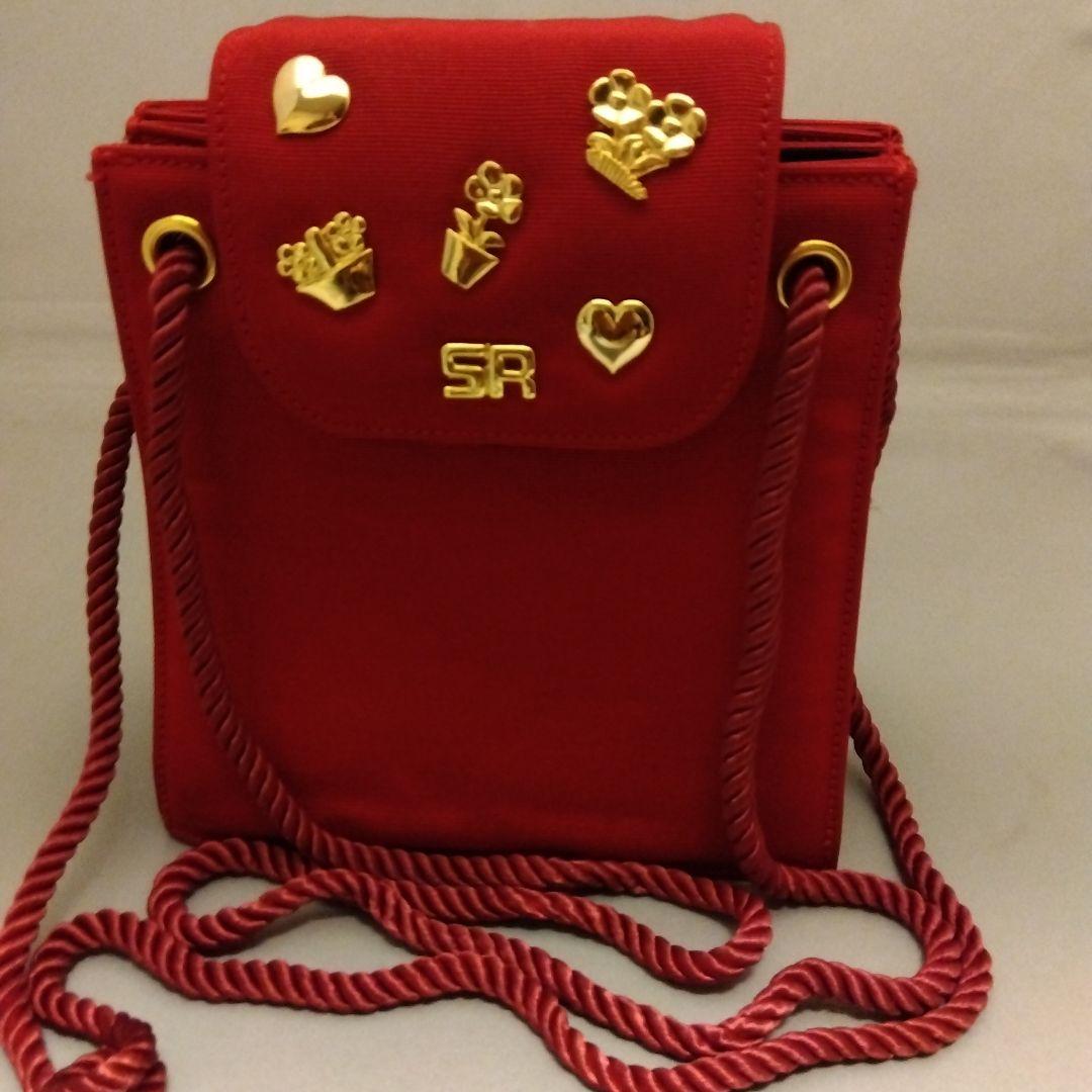 ソニアリキエルSR 赤いクロスボディポーチ ゴールド装飾付き