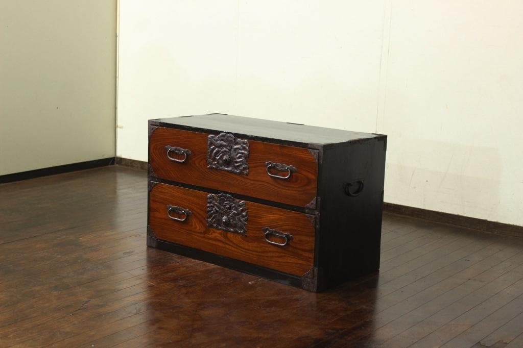 欅材！庄内箪笥！時代箪笥和家具サイドボード古道具古家具和モダンローチェスト古布