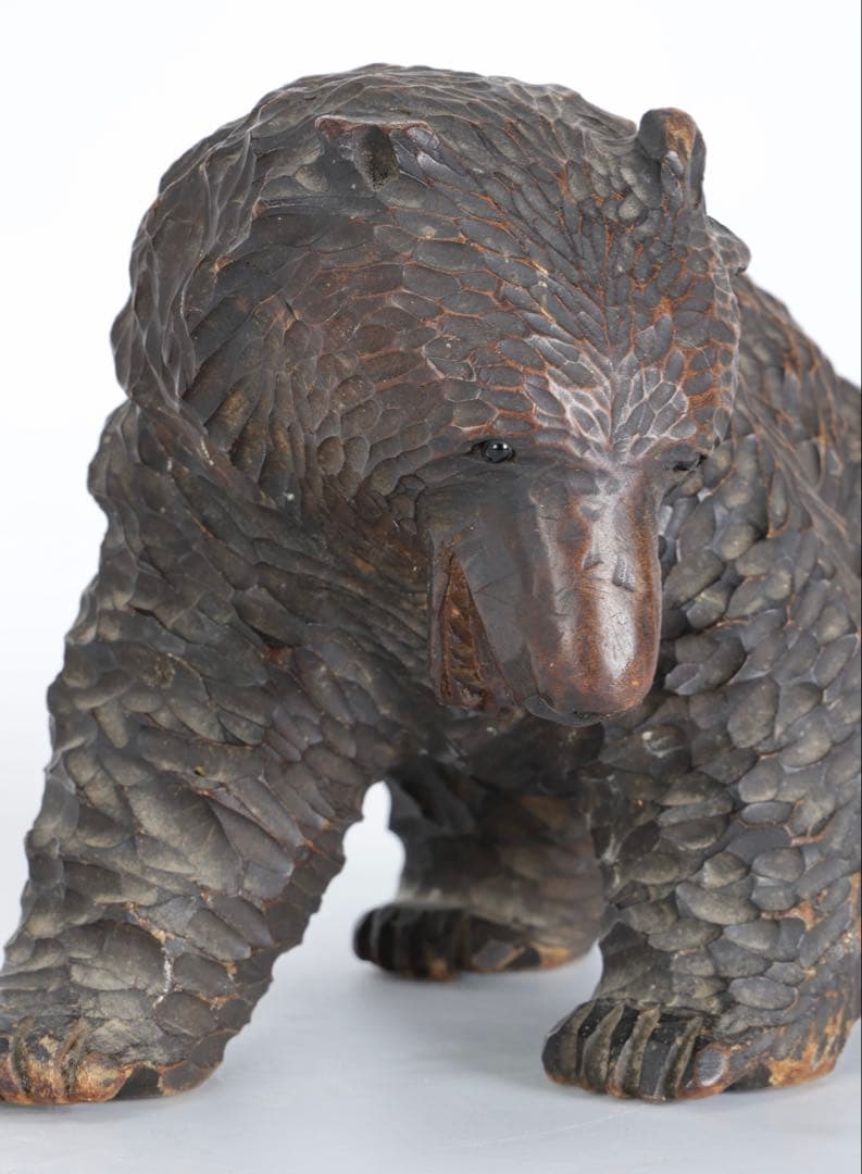 時代 木彫熊 八雲 ガラス目 無銘 北海道 熊 クマ 置物 彫刻 民芸品 古美術