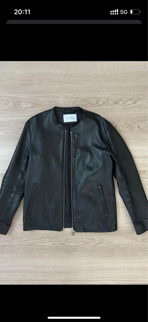 アダムエロペ レザージャケット ノーカラー ライダース　M シープスキン