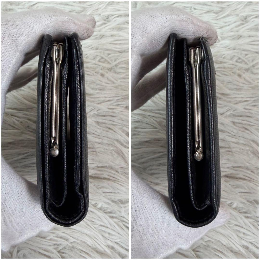 【極美品/希少 がま口】PRADA プラダ サフィアーノ 折り財布 三角ロゴ 黒