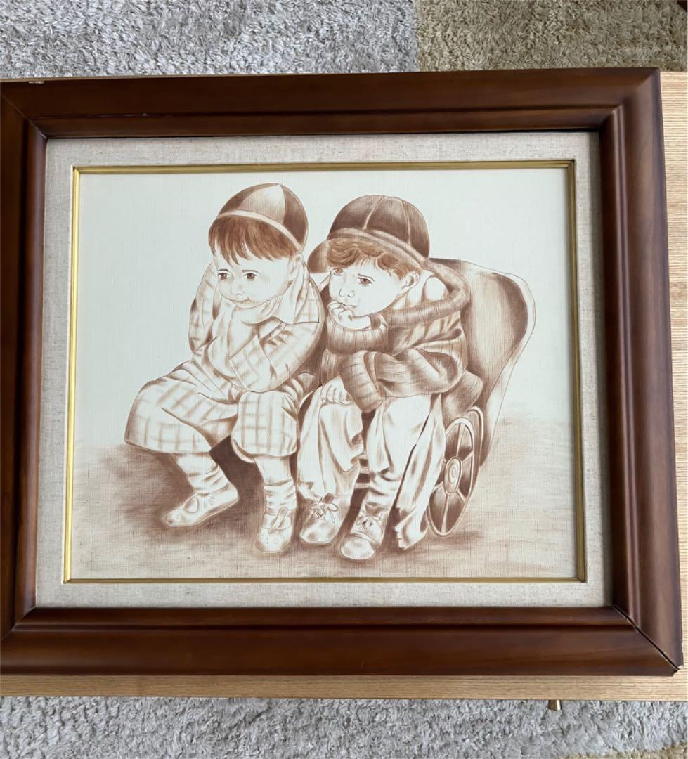 ハンドメイド　トールペイント　キャンバス　茶系