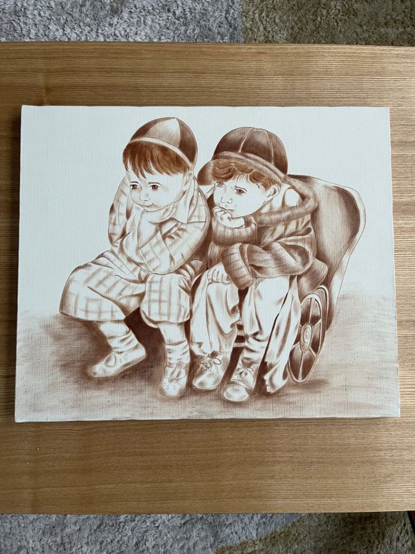 ハンドメイド　トールペイント　キャンバス　茶系