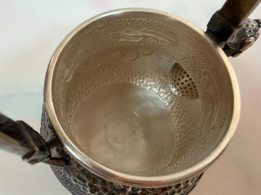 純銀製 饕餮文 獣口 湯沸 銀瓶 煎茶道具