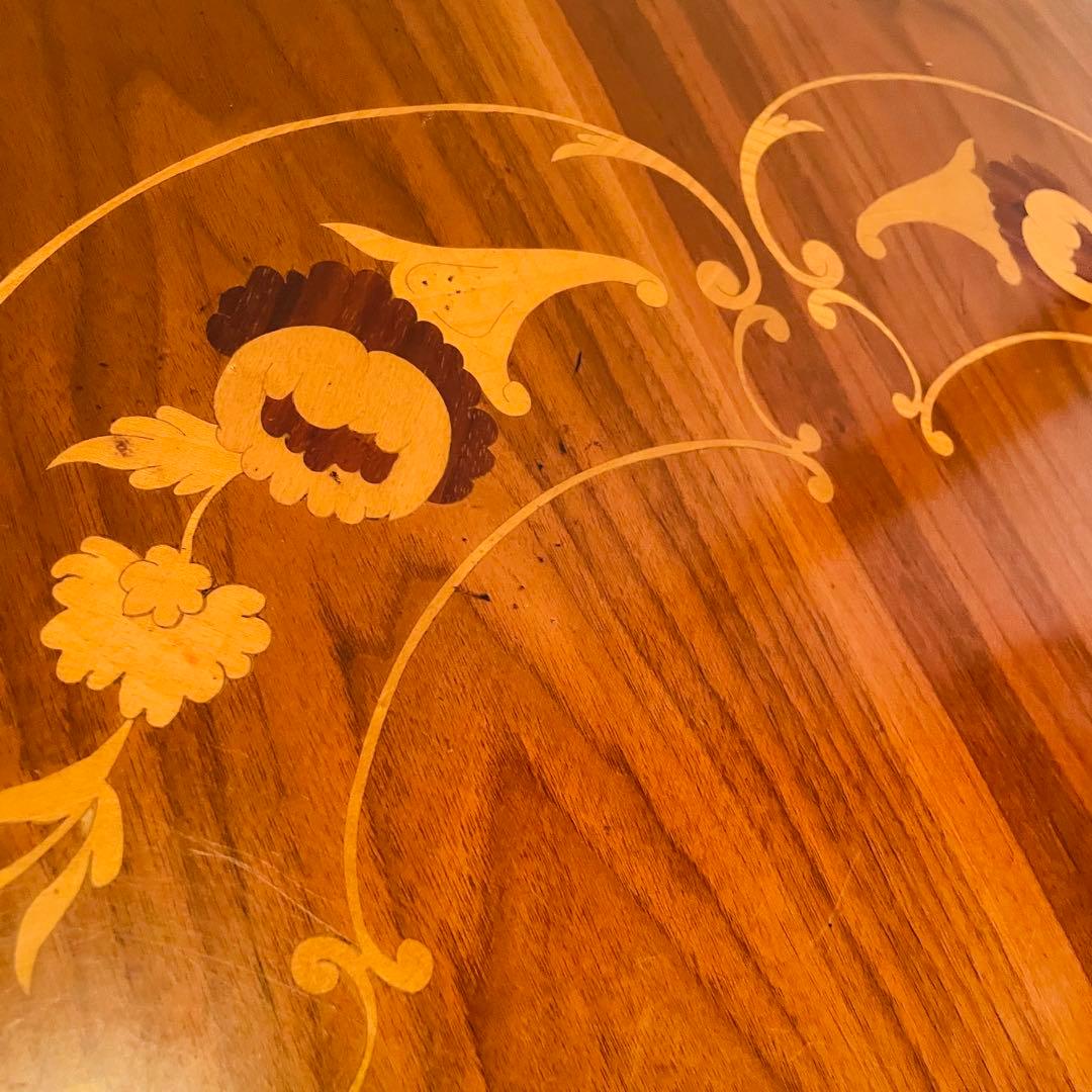 イタリア製 アンティーク調 象嵌 猫脚 丸型 ダイニングテーブル ラウンド 木