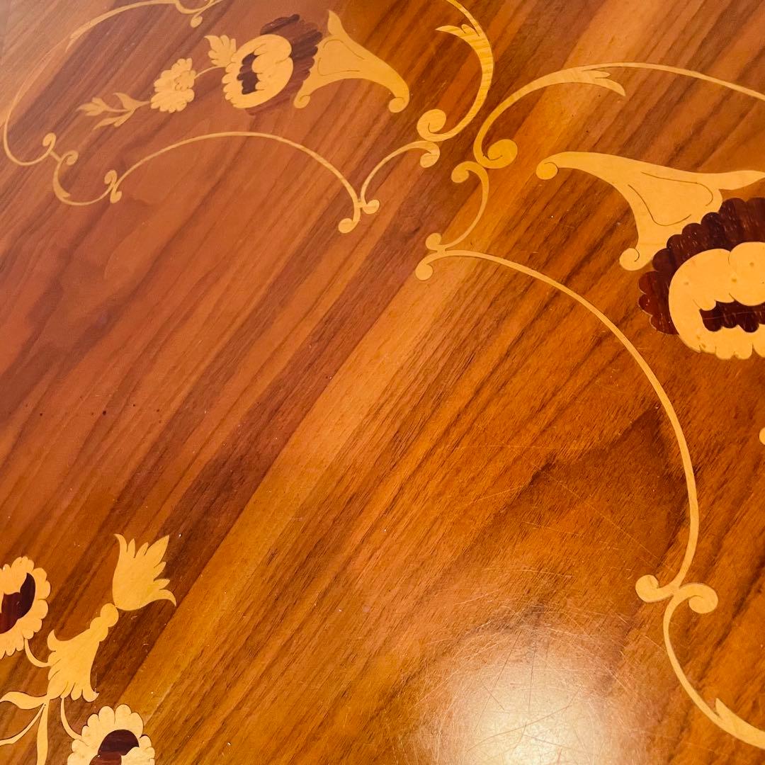 イタリア製 アンティーク調 象嵌 猫脚 丸型 ダイニングテーブル ラウンド 木